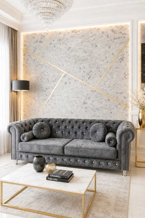 Sofa kanapa elegancka glamour z możliwością funkcji spania do salonu z kryształkami
