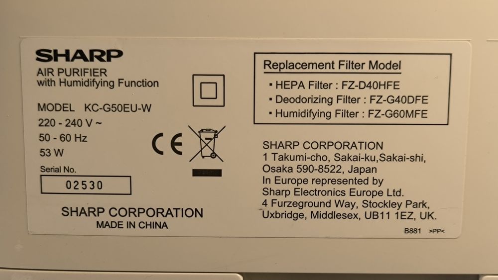 Oczyszczacz powietrza Sharp KC-G50EU-W biały
