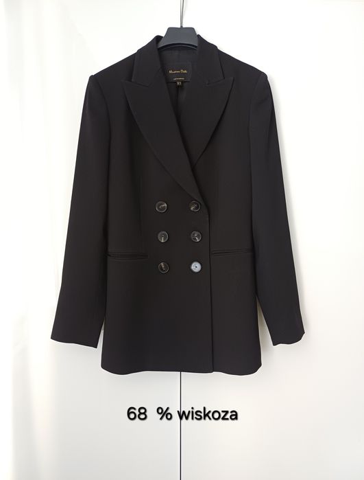 Massimo Dutti czarna marynarka dwurzędowa wiskoza dłuższa