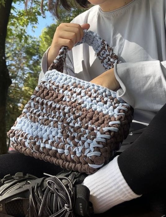 сумочка ручної роботи, трикотаж, блакитно-шоколадний