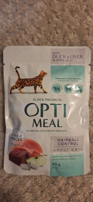 Вологий корм Optimeal Hairball Control для кішок з качкою