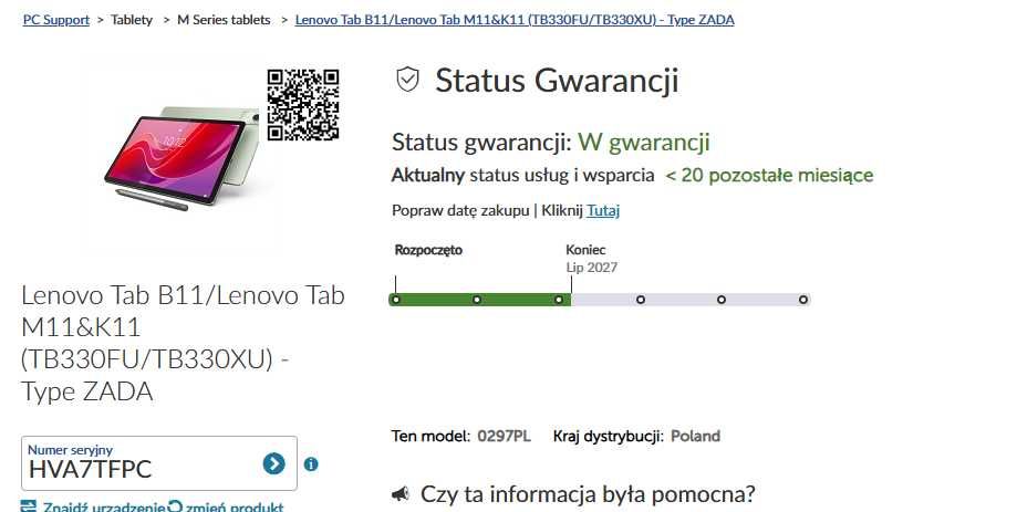 j. NOWY Tablet Lenovo Tab M11 TB330FU 10,95" 8/128GB Wi-Fi + Rysik
