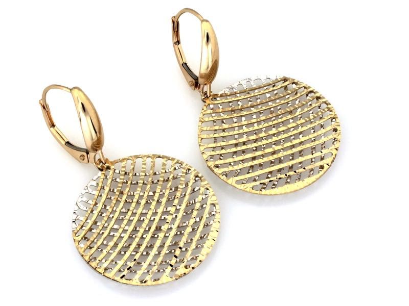 Piękne Kolczyki Złote okrągłe ażurowe wiszące dwu-kolorowe Próba 585