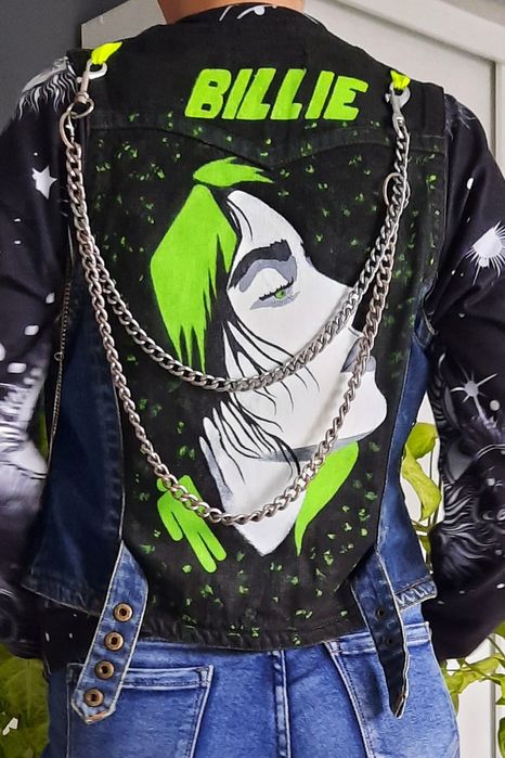 Kamizelka Jeans Custom diy Billie Eilish malowana ręcznie 36 S
