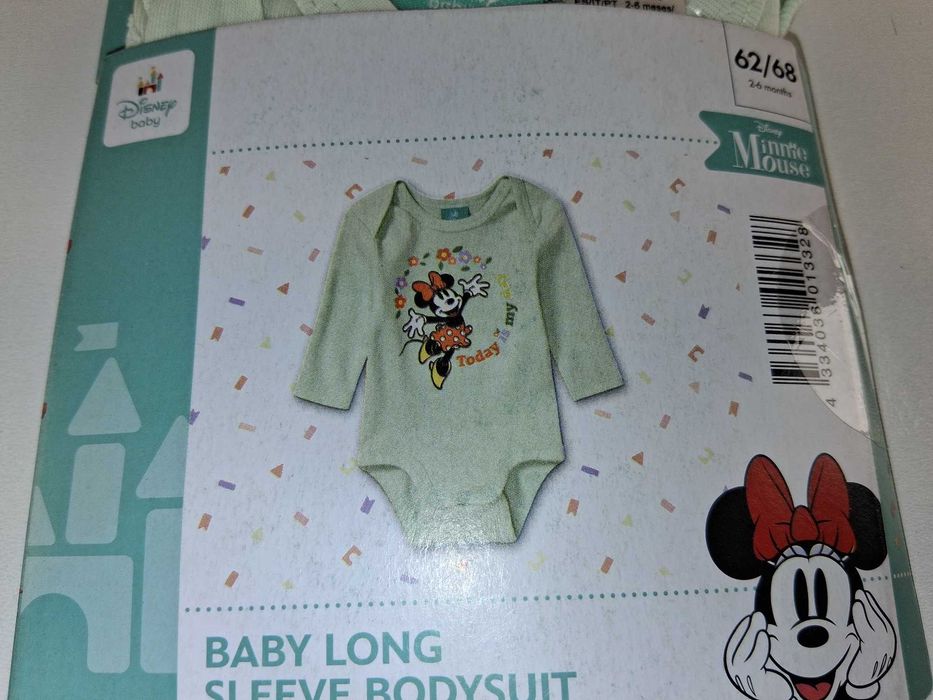 A034 Disney Baby Body Długi Rękaw Myszka Minnie Bawełna Org 62/68