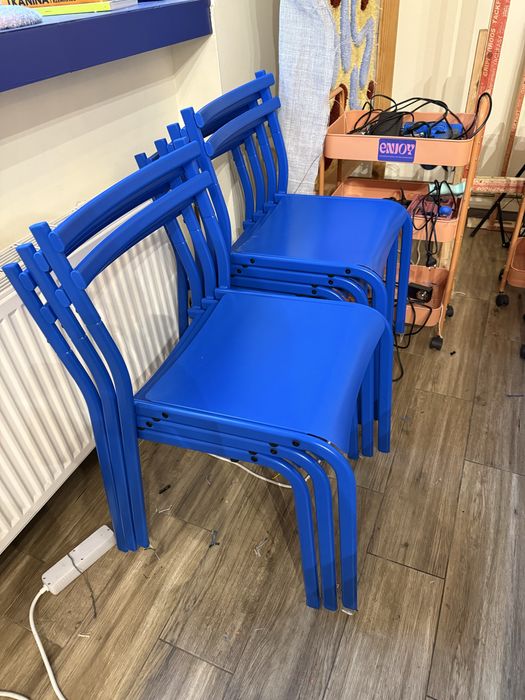 Krzesła niebieskie matalowe Ikea Genesön 7 sztuk