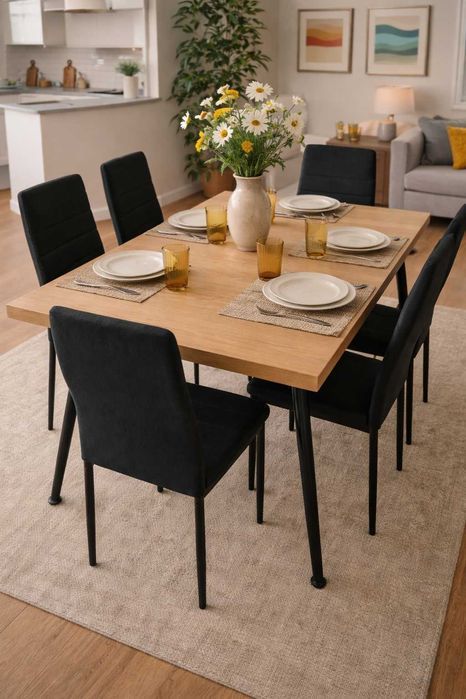 NOWY Stół z Krzesłami do Salonu Kuchni Jadalni Gruby Krzesła Welur FV