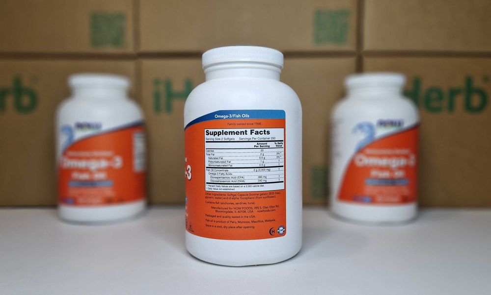 Омега 3 (рыбий жир) Now Foods, 1000 мг, 100, 200 и 500 капсул