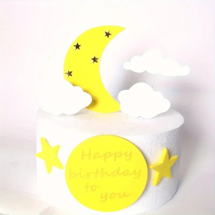 Zestaw na tort urodzinowy gwiazdki  chmurki  księżyc i napis