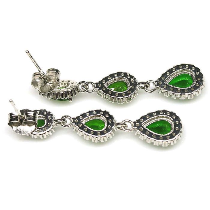 Серьги из хром диопсида и циркония, серебро 925 пробы