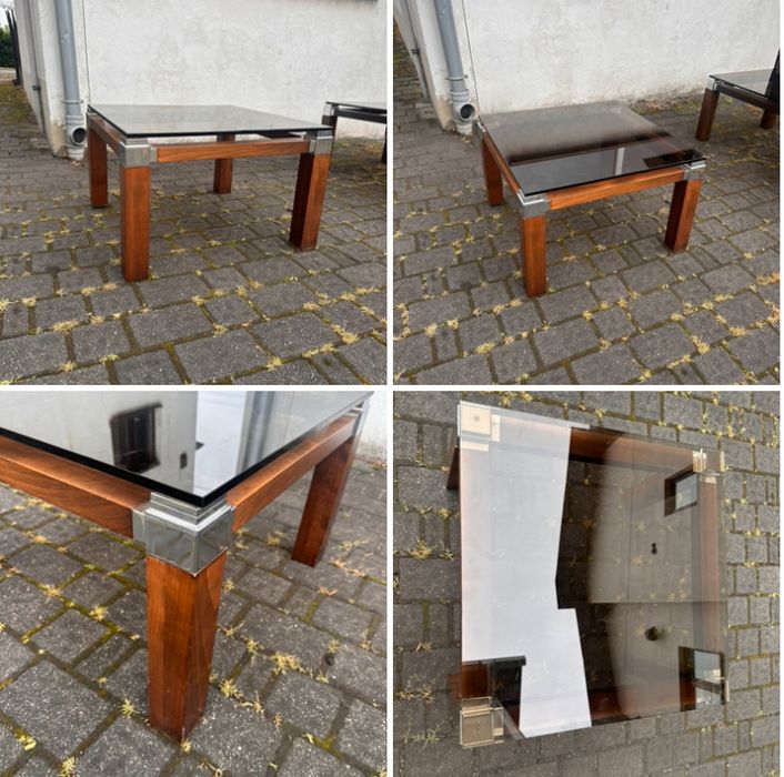 Stolik kawowy ze szklanym blatem mid century w stylu Pierre Vandel