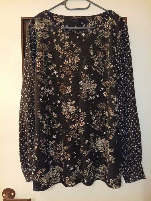 Czarna bluzka bluzeczka w kwiaty i gwiazdki długi rękaw Next 18 46