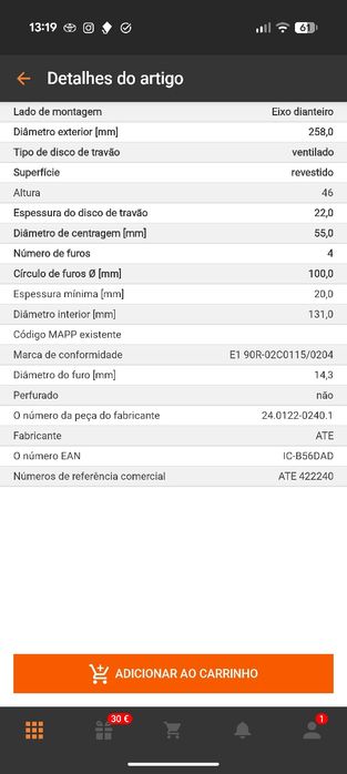 Travões de Disco Toyota Yaris