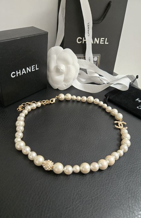 Kolia naszyjnik korale chanel perły