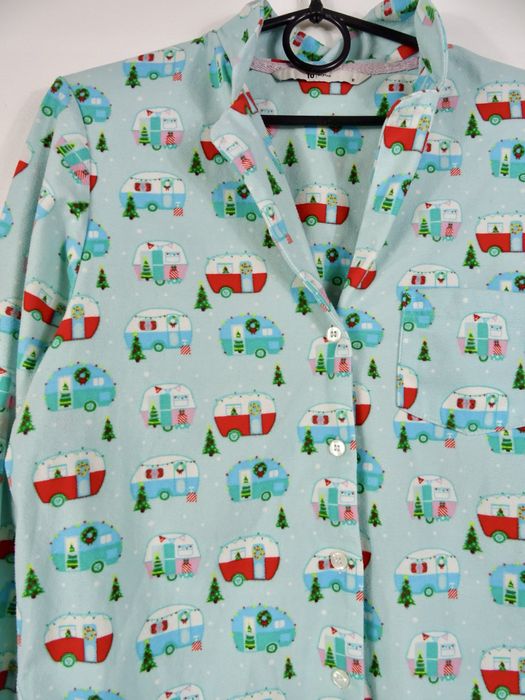Tu piżama Świąteczny motyw przyczepy kampingowe  camping Polar turkus