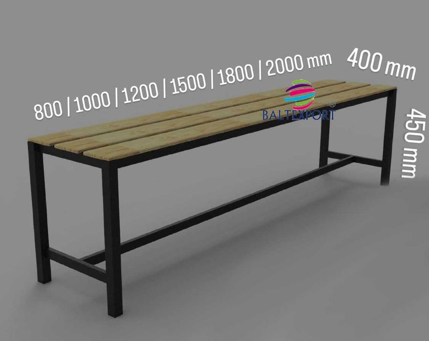 Banco Balneário Vestiário Corrido Estrutura Aço Réguas Madeira Pinho
