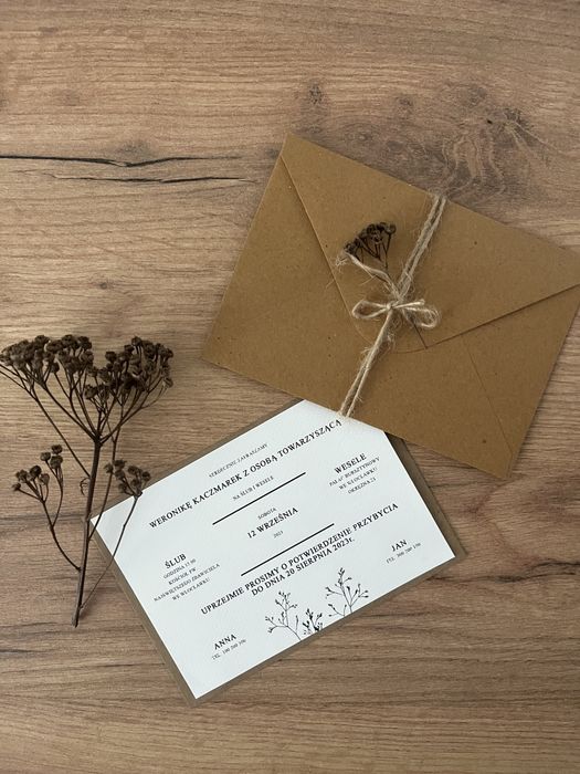 Zaproszenie na ślub wesele minimalistyczne boho rustykalne eko