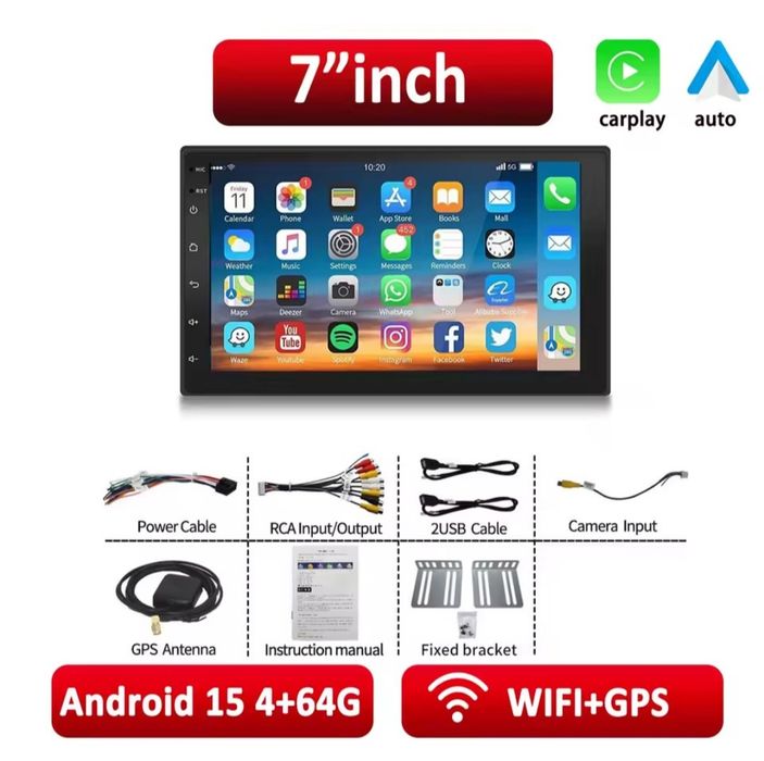 Мультимедійна автомагнітола ESSGOO 7" Android 4+64GB з підтримкою Carplay, Android Auto