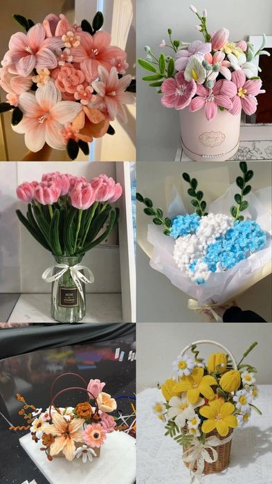 Букети квіти ручної роботи з синельного дроту