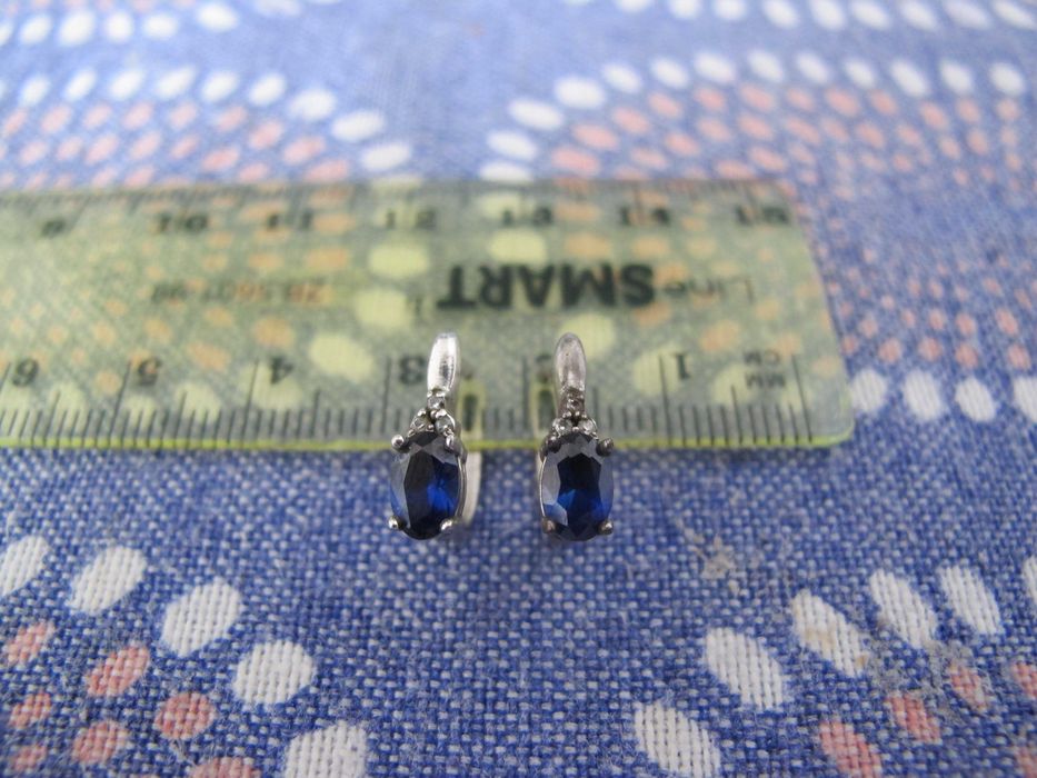 Серьги с сапфиром и фианитами 925 проба Золотой век