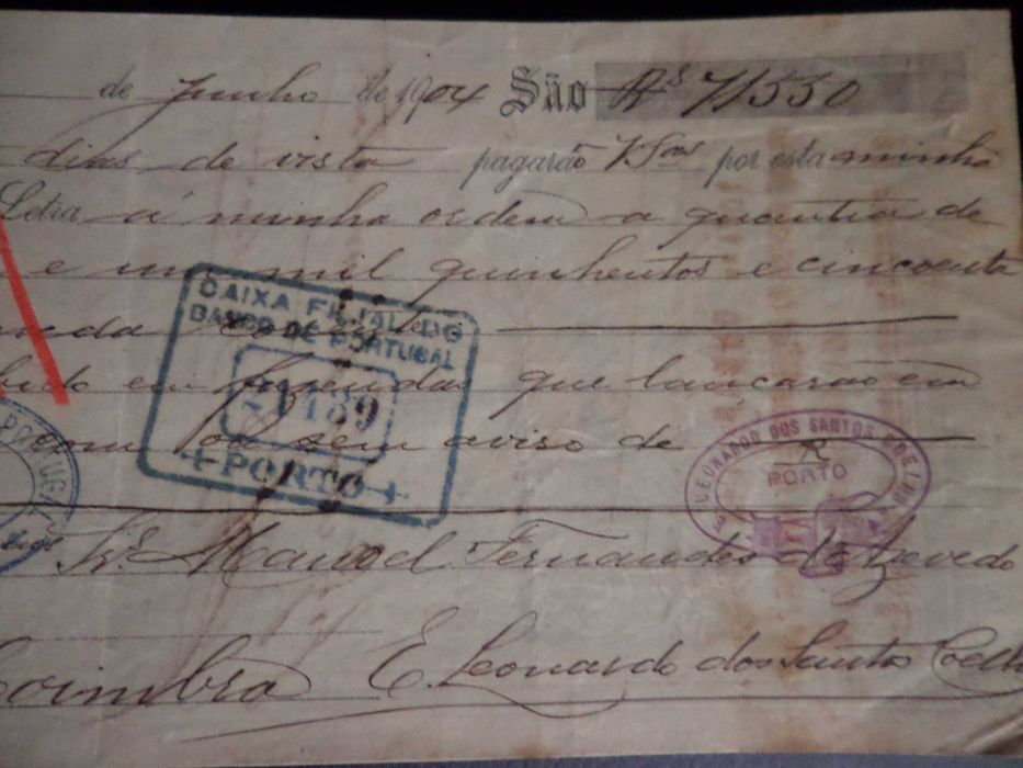 Documento com Selo de Imposto de Letras , Ano 1904