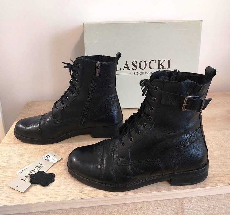 Trzewiki czarne 37 Lasocki skórzane skóra botki kozaki