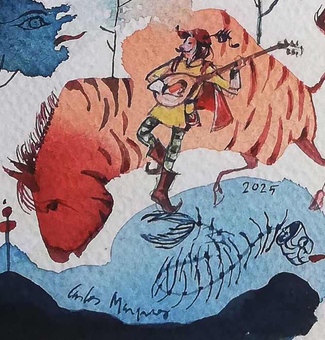 Aguarela. Trovador.Fantasia, Surreal. Original de Carlos Marques