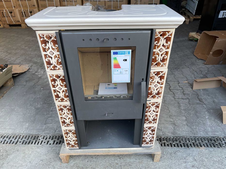 Piec piecyk kominek kaflowy wolnostojący koza JASMIN 10kW brązowy