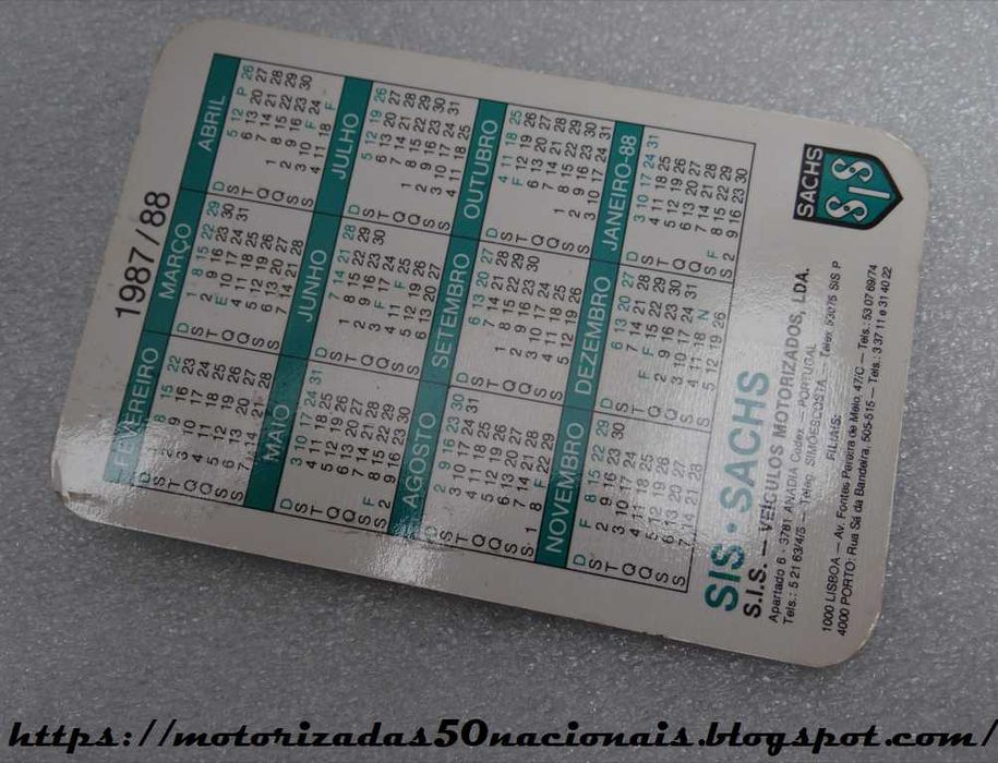 Calendário SIS - Sachs "Motor que vale ouro" (artigo de colecionador)