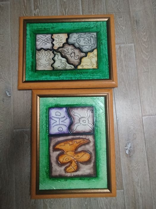 2 obrazy z Dominikany ręcznie malowane w ramach drewnianych na wymiar