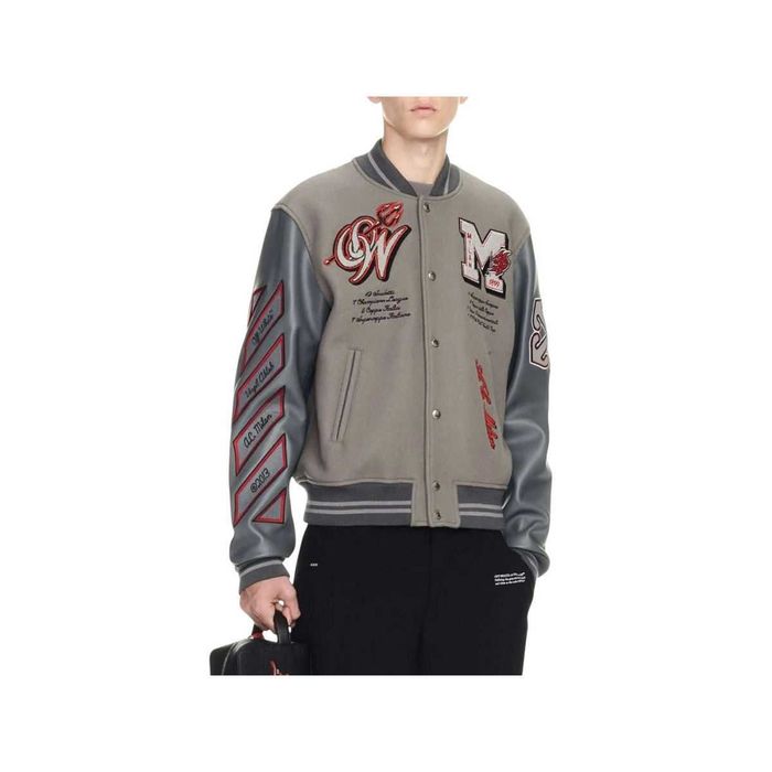 Бомбер Off-White c/o AC Milan Logo Varsity Jacket Grey
