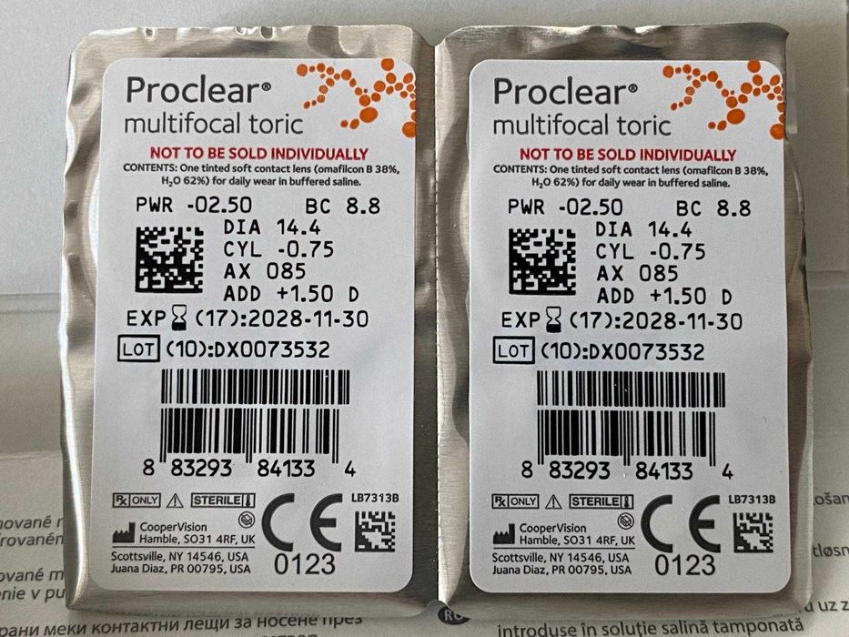 Progresywne toryczne soczewki kontaktowe -2,5/-0,75x085/+1,5D Proclear