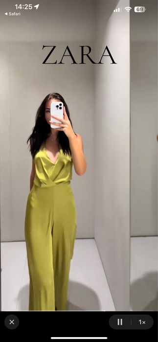 Атласний комбінезон жіночий зі штанами палаццо відкрита спина Zara