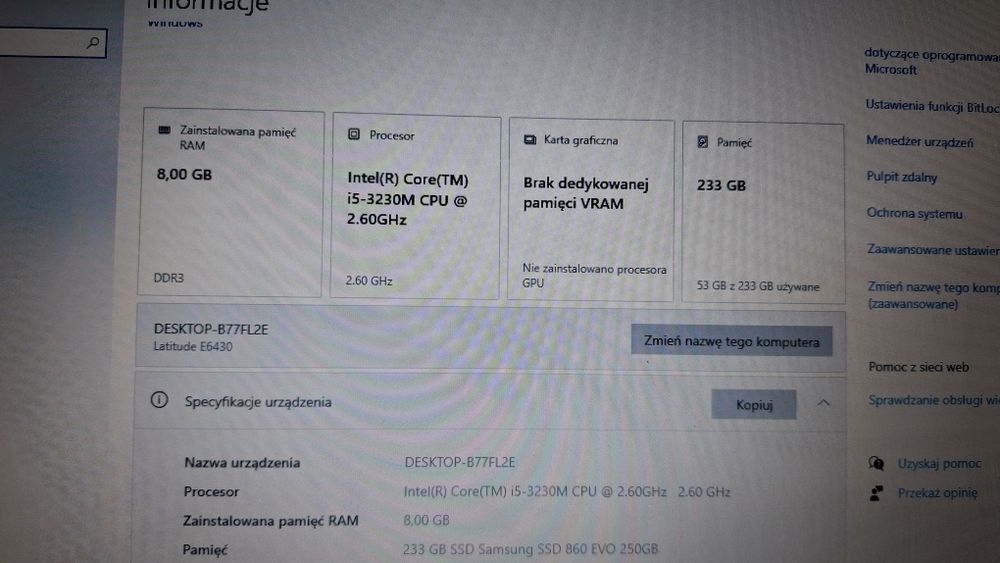 Dell Latitude E6430 intel i5, SSD 250GB