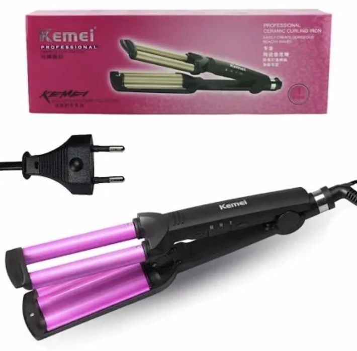 Плойка тройная для волос волна kemei 15 мм,щипцы для локонов