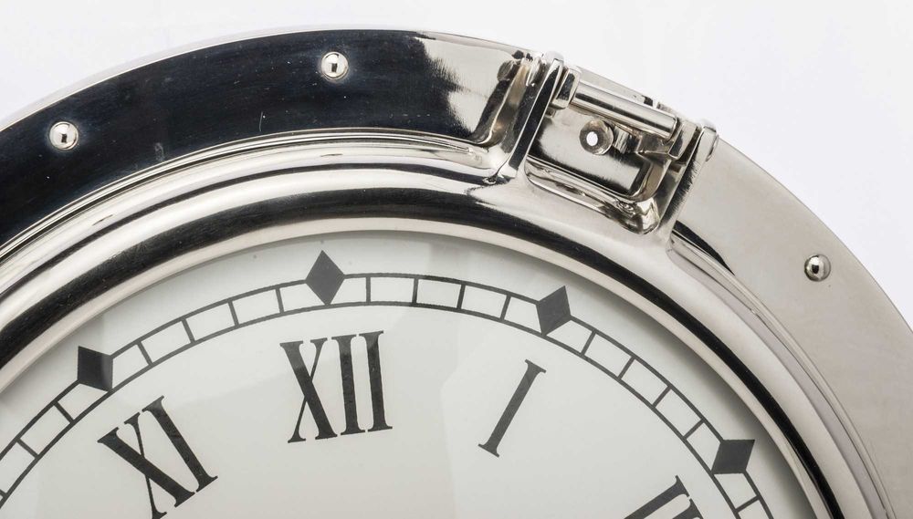 Zegar okrętowy bulaj srebrny 46 cm styl Hampton