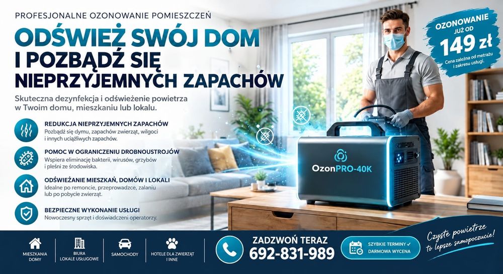Profesjonalne ozonowanie mieszkań, domów i samochodów | Wrocław od 149 zł