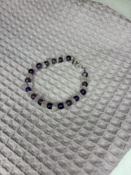 Bransoletka kwar różowy i ametyst