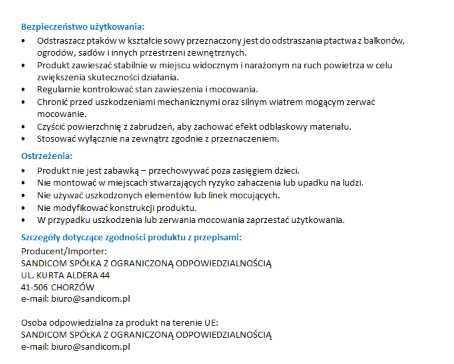 Odstraszacz ptaków zawieszka taśma odblaskowa odstraszająca ptaki