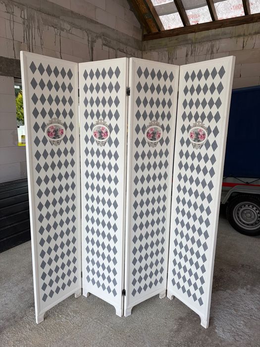Parawan Shabby Chic, Ręcznie malowany.