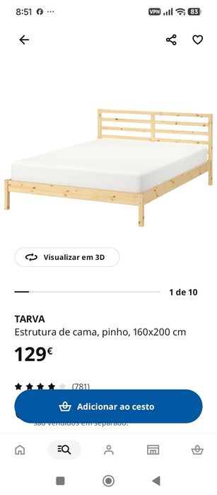 Estrutura de Cama em Pinho  c/ estrado de ripas 160x200 IKEA