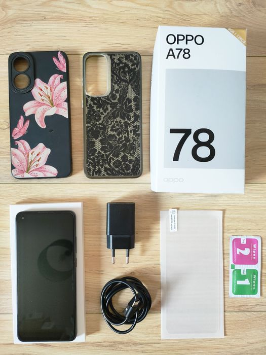 OPPO A78 128 GB czarny – bardzo dobry stan, komplet akcesoriów