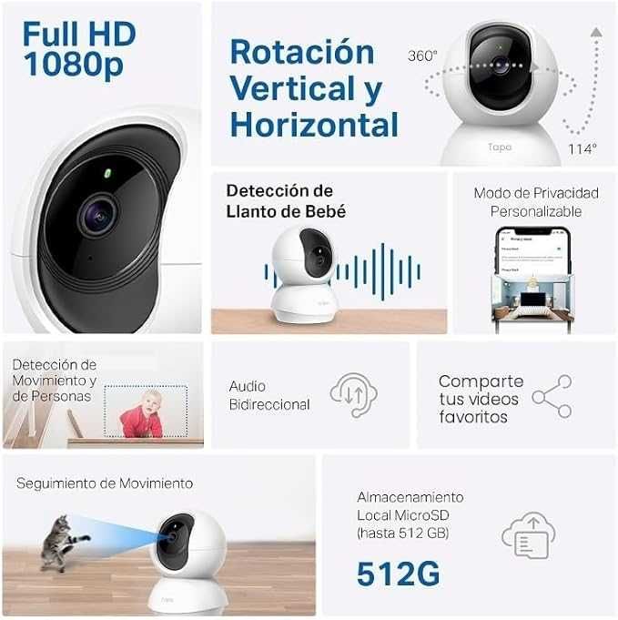 Tapo C200 - Cámara IP WiFi 360° Cámara de Vigilancia FHD 1080p,Visión Nocturna