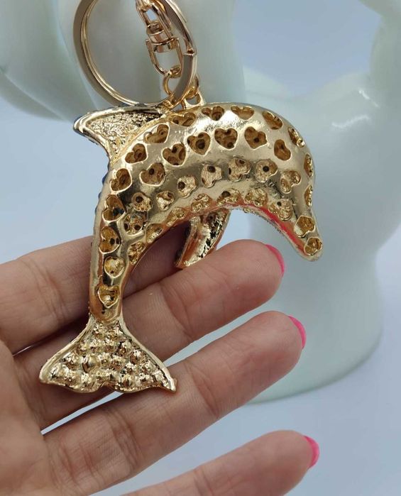 Błyszczący brelok niebieski delfin–kryształki zawieszka do kluczy
