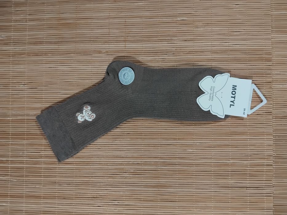 5 Par Stylowe Skarpety Damskie Bawełniane z Haftowanym  Misiem  39-42