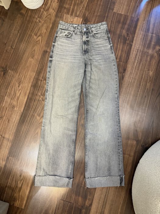 женские джинсы zara wide leg 34р серые