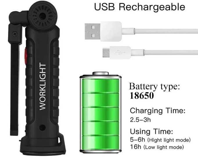 Lanterna LED COB recarregável magnética com caixa