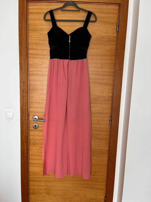 Vestido comprido rosa e preto