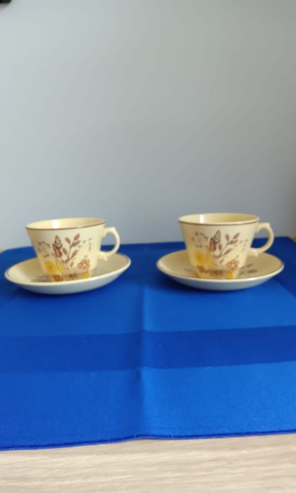 Dwie filiżanki ze spodkami Jasmine England woods ware kremowe ecru #