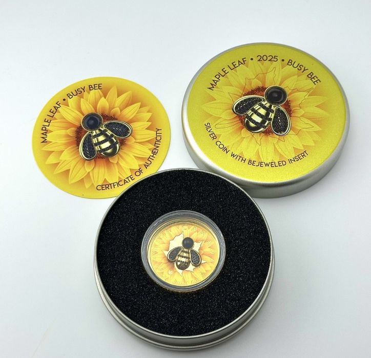 Унікальна, колекційна монета " Кленовий лист"- Busy Bee" СРІБЛО. 2025р